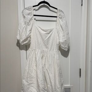 Eyelet White Puff Sleeve Dress